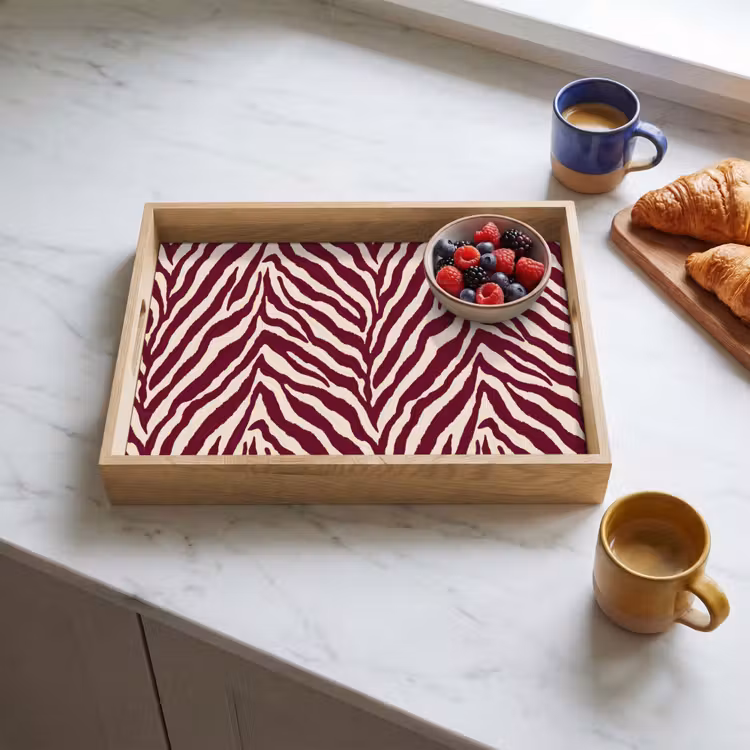 Zebra - Motief - Bordeaux - Rood Dienblad Rechthoek middel 911 -sfeer2