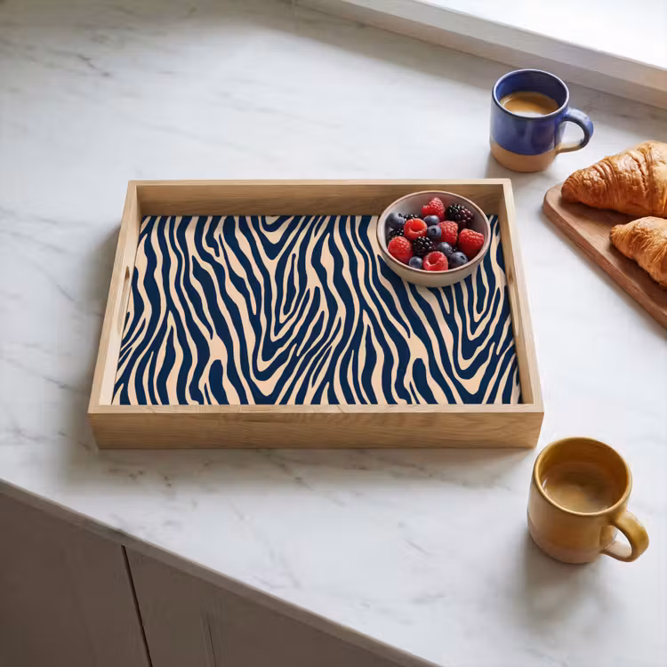 Zebra - Patroon - Blauw - Beige Dienblad Rechthoek middel 911 -sfeer2