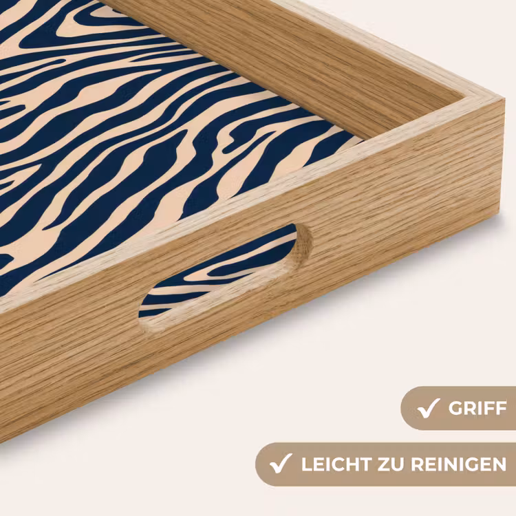 Zebra - Patroon - Blauw - Beige Dienblad Rechthoek middel 911 -USP_HandgreepDE