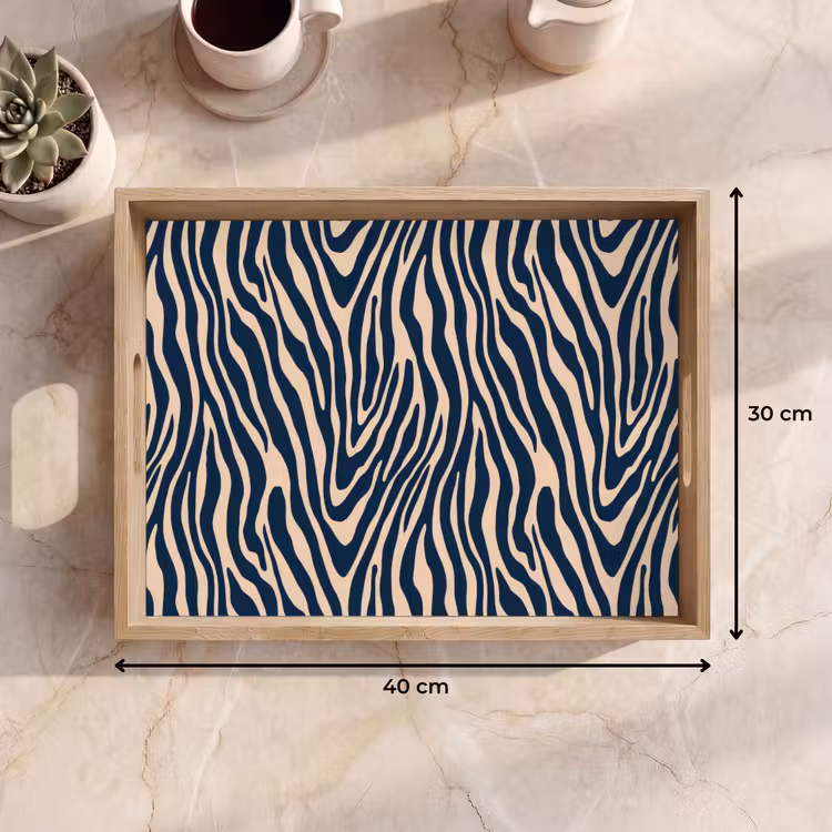 Zebra - Patroon - Blauw - Beige Dienblad Rechthoek middel 911 -USP_Formaat