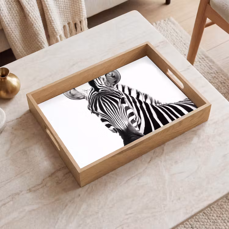 Zebra - Close-up - Zwart - Strepen Dienblad Rechthoek middel -sfeer1