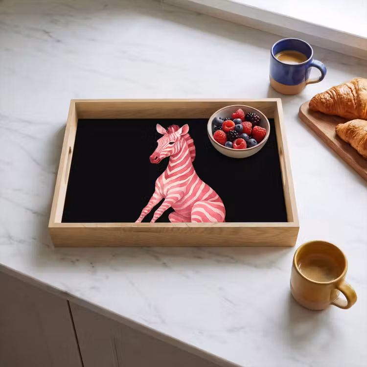 Zebra - Roze - Gestreept Dienblad Rechthoek middel -sfeer2