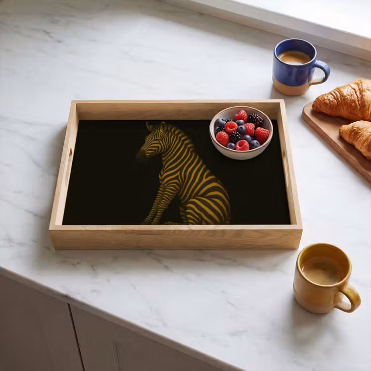 Zebra - Strepen - Goud Dienblad Rechthoek middel -sfeer2