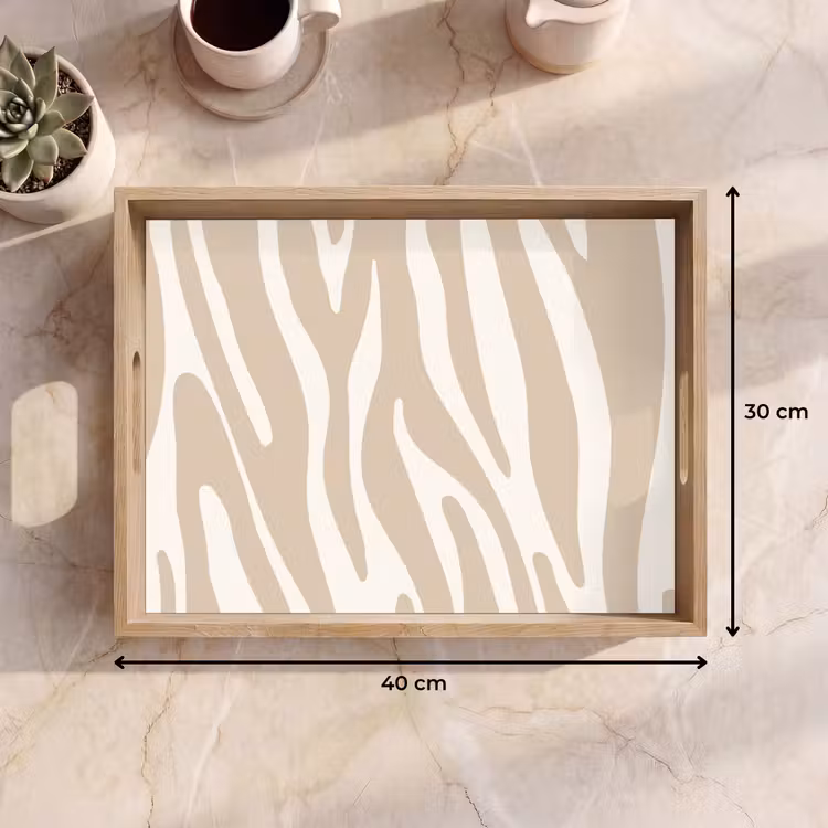 Zebraprint - Beige - Wit - Dierenprint Dienblad Rechthoek middel -USP_Formaat