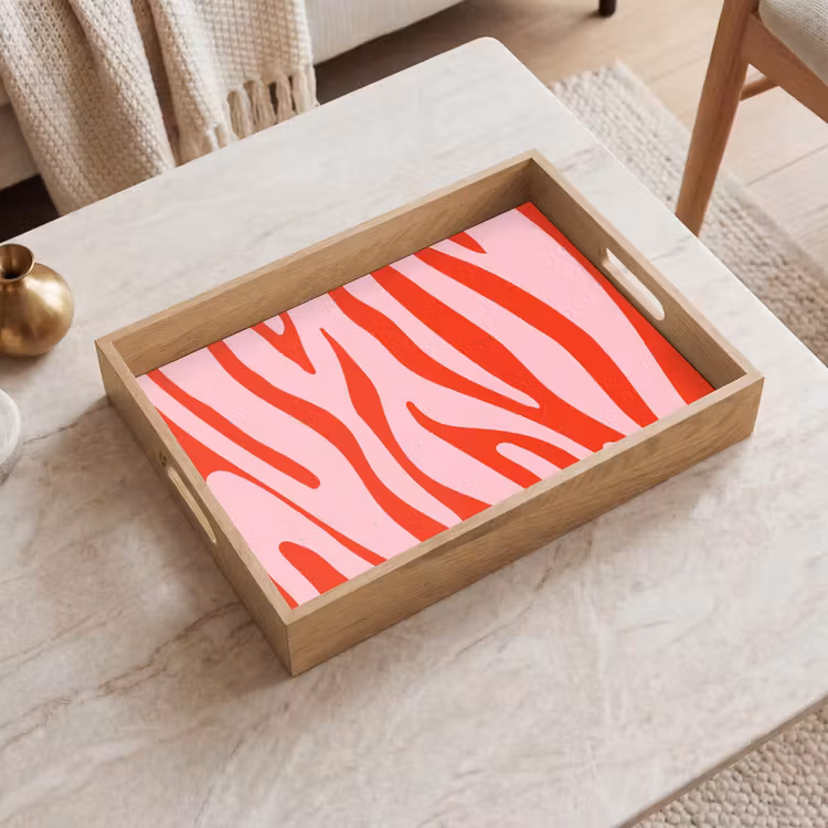 Zebraprint - Roze - Rood - Dierenprint Dienblad Rechthoek middel -sfeer1