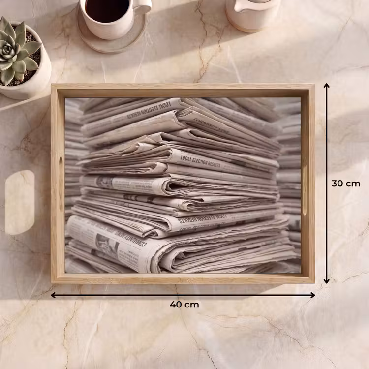 Kranten - Stapel - Nieuws - Vintage - Beige Dienblad Rechthoek middel -USP_Formaat
