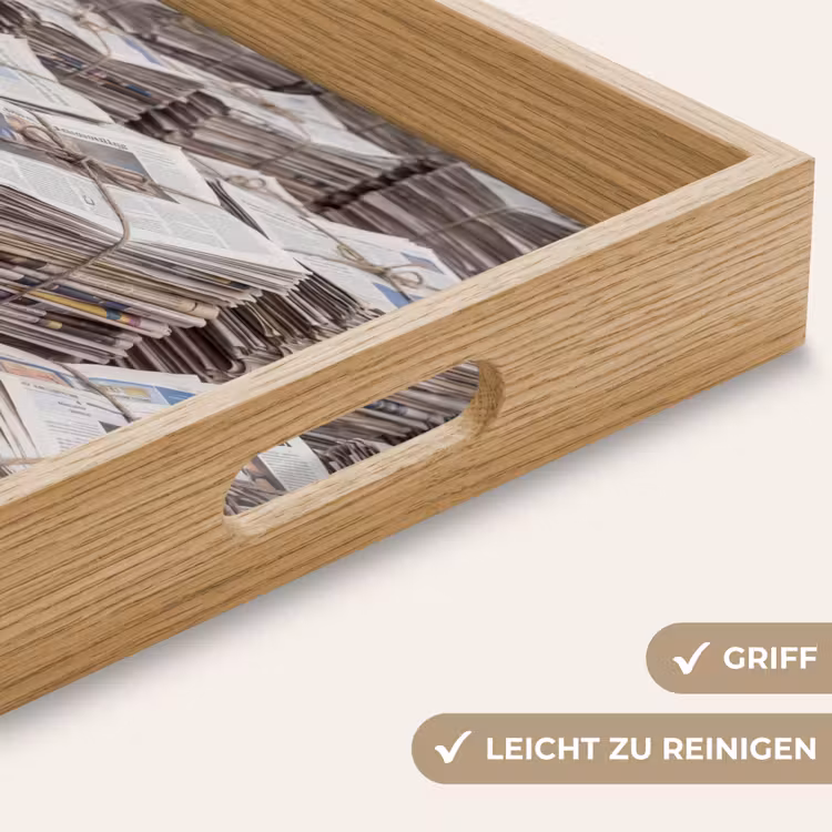 Kranten - Stapels - Touw - Informatie - Vintage Dienblad Rechthoek middel -USP_HandgreepDE