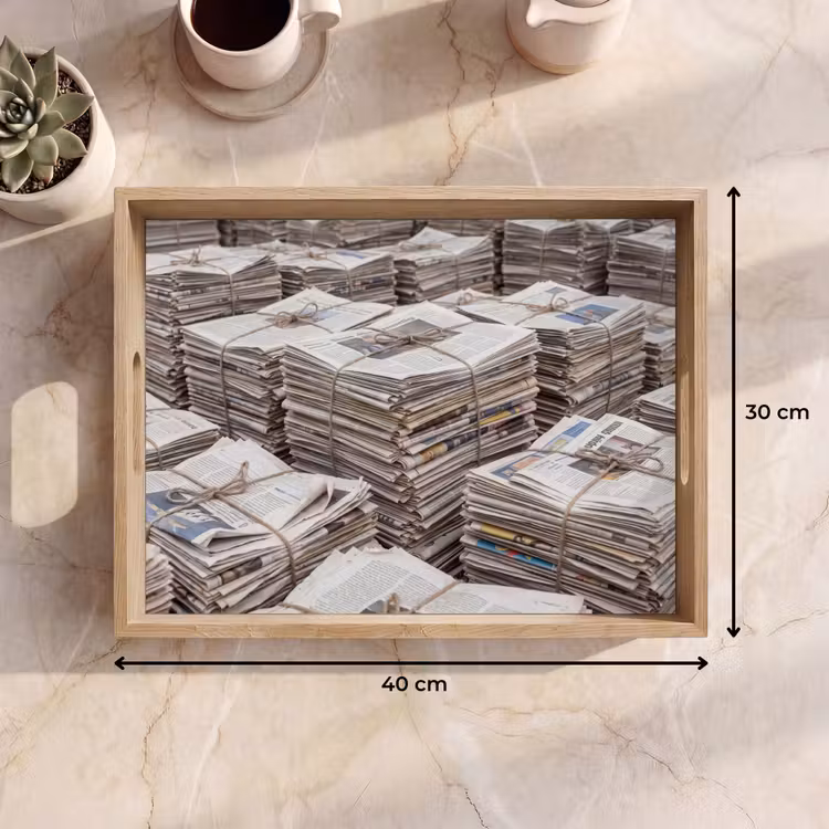 Kranten - Stapels - Touw - Informatie - Vintage Dienblad Rechthoek middel -USP_Formaat