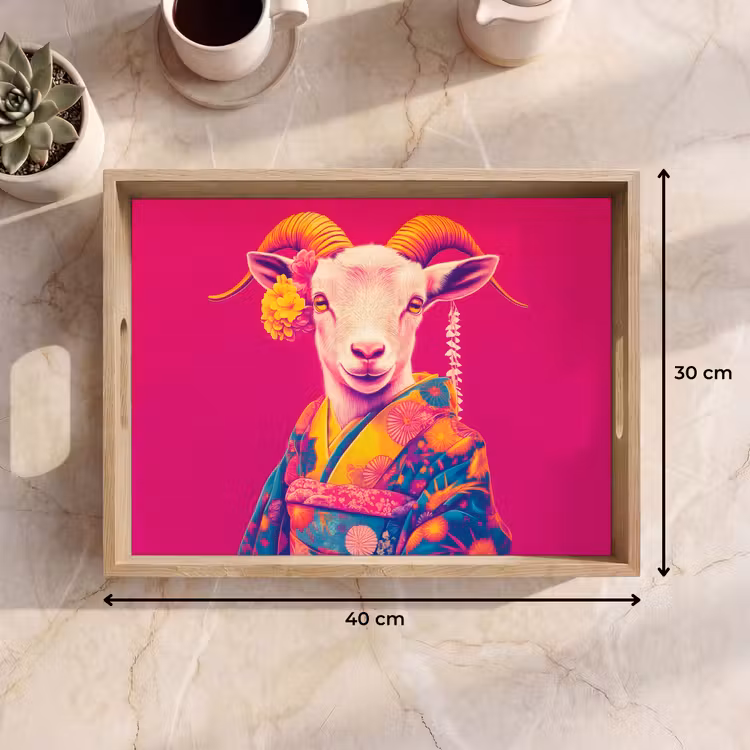 Geit - Hoorns - Kimono - Kleurrijk Dienblad Rechthoek middel -USP_Formaat