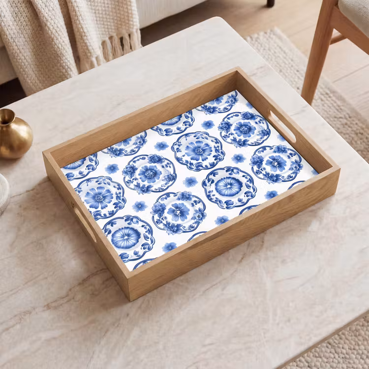 Sierborden - Bloemen - Blauw Dienblad Rechthoek middel 911 -sfeer1