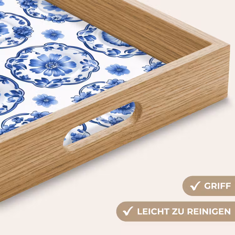 Sierborden - Bloemen - Blauw Dienblad Rechthoek middel 911 -USP_HandgreepDE