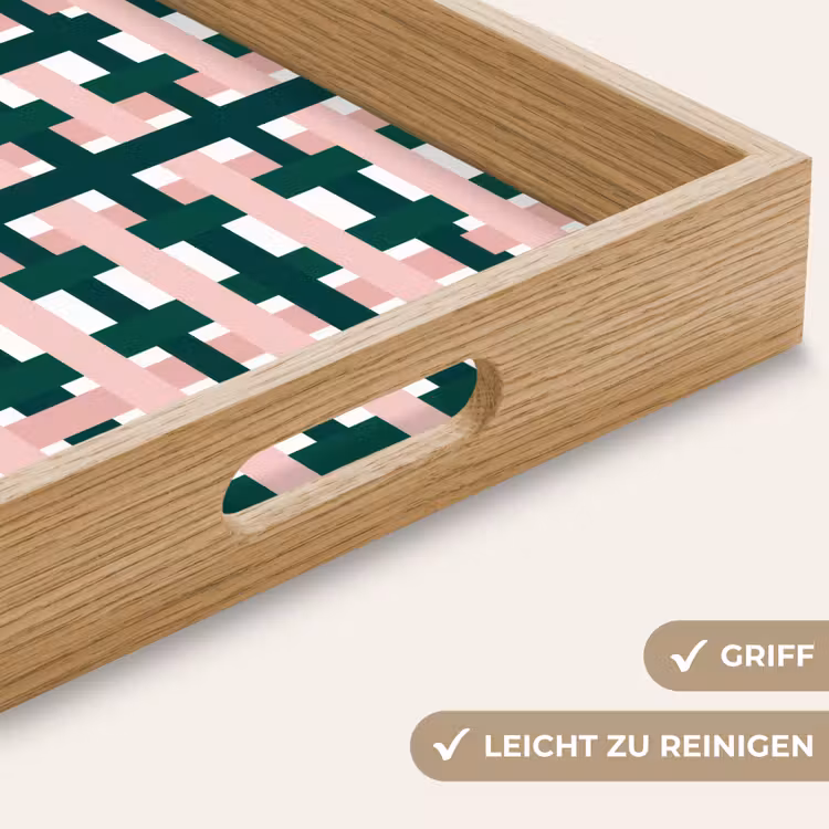 Vlechtpatroon - Groen - Roze - Grafisch Dienblad Rechthoek middel 911 -USP_HandgreepDE