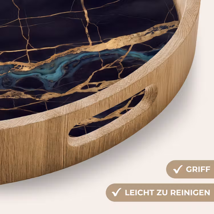 Abstract - Gouden lijnen - Kunst - Modern - Zwart Dienblad Rond middel -USP_HandgreepDE