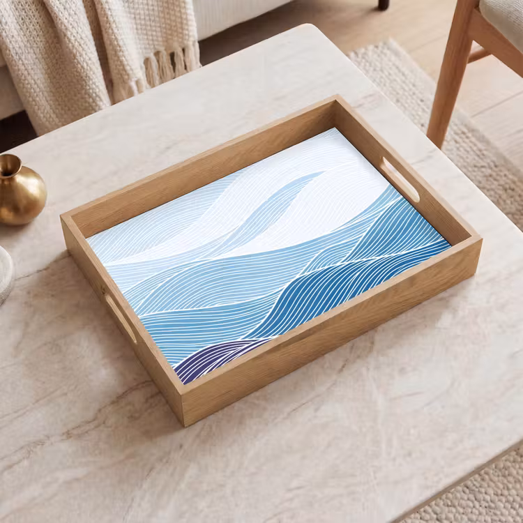 Abstract - Golven - Patroon - Blauw - Modern Dienblad Rechthoek middel -sfeer1