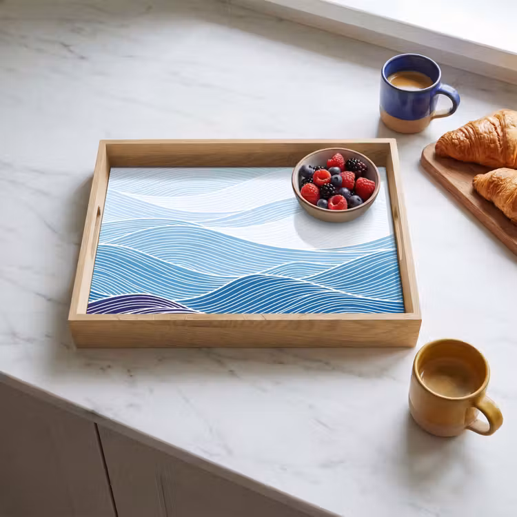 Abstract - Golven - Patroon - Blauw - Modern Dienblad Rechthoek middel -sfeer2