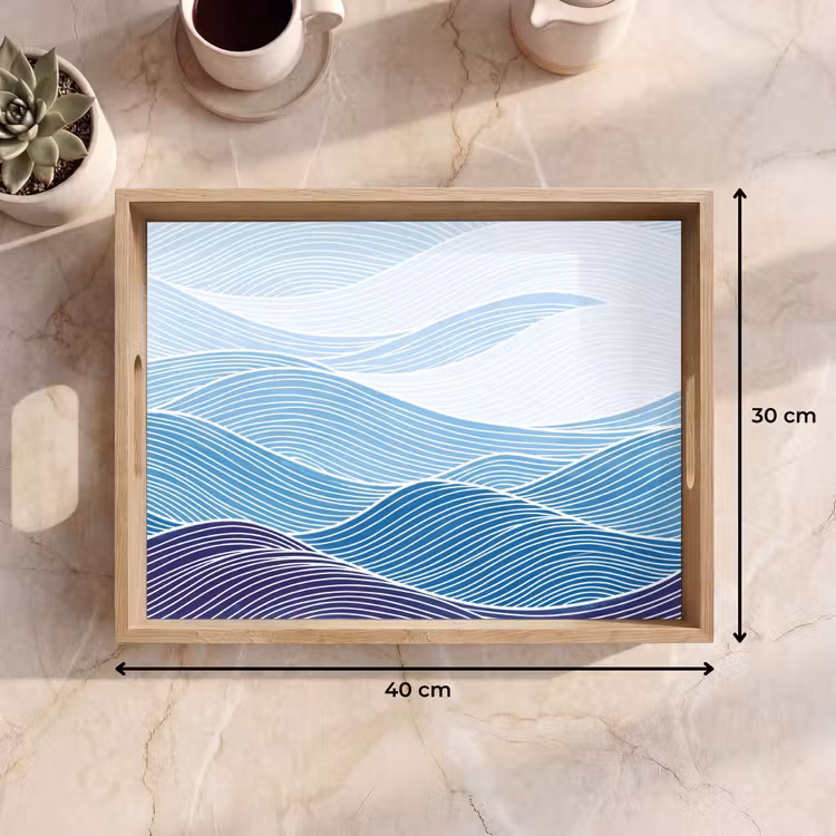 Abstract - Golven - Patroon - Blauw - Modern Dienblad Rechthoek middel -USP_Formaat