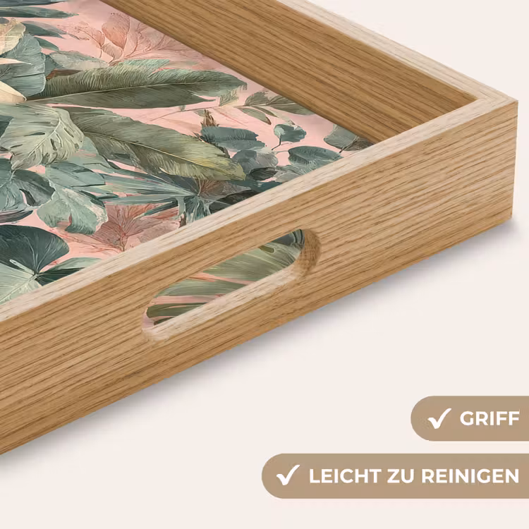 Compositie van bladeren - Groen - Roze Dienblad Rechthoek middel -USP_HandgreepDE