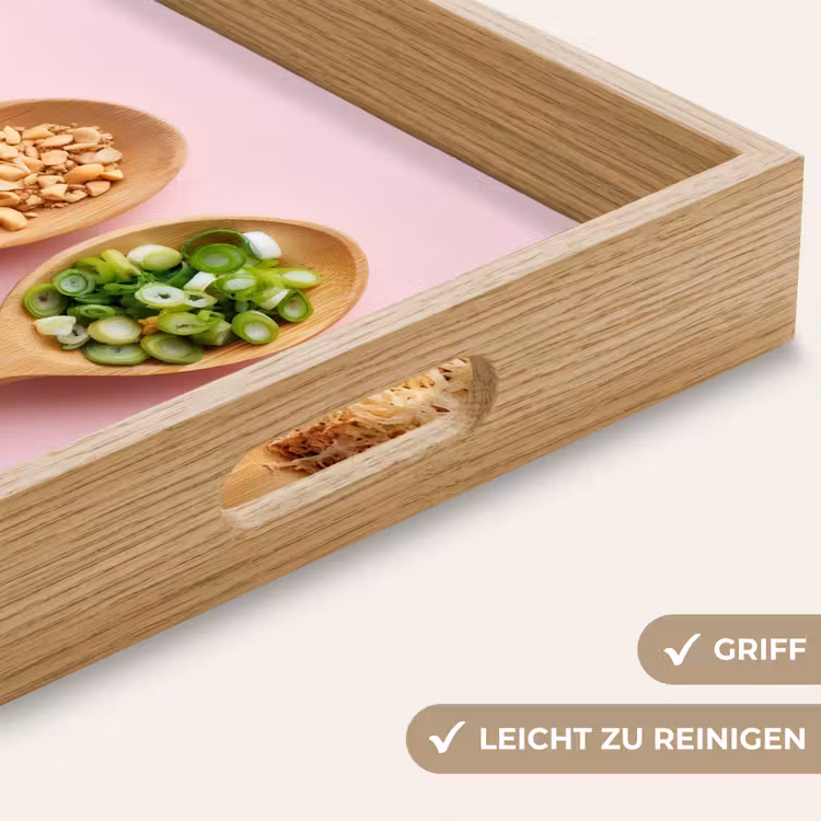 Ingrediënten - Lepels - Hout - Roze Dienblad Rechthoek middel -USP_HandgreepDE