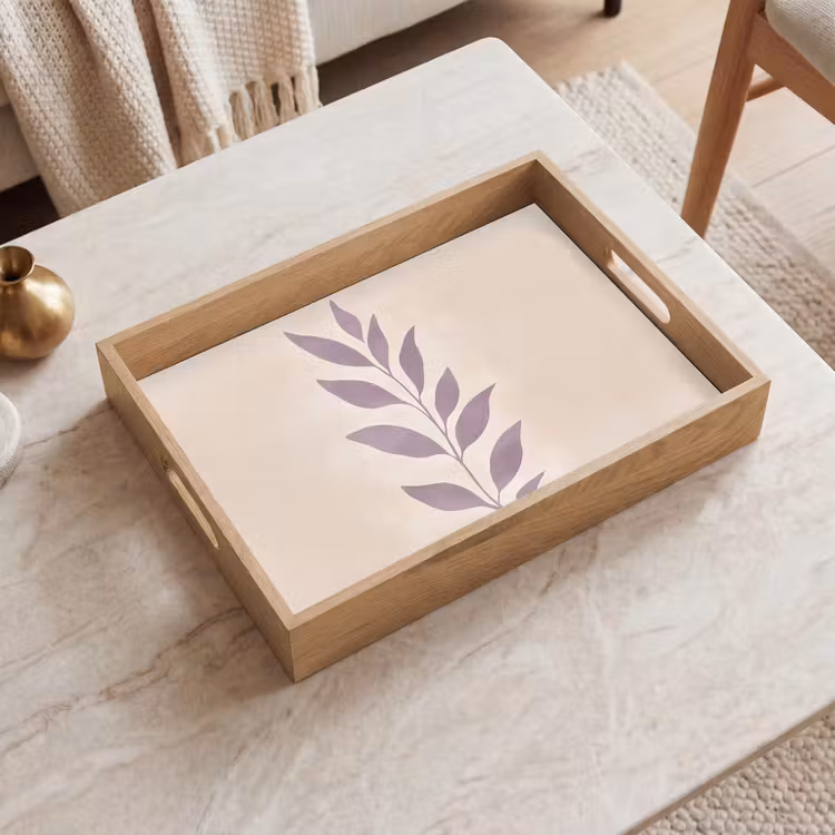 Tak - Bladeren - Minimalistisch - Beige Dienblad Rechthoek middel -sfeer1