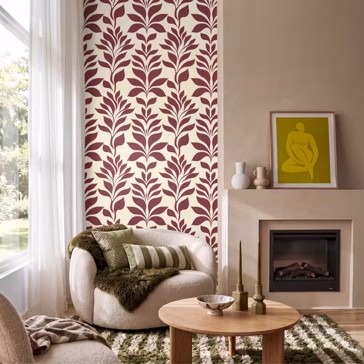 Abstract - Bladeren - Burgundy Behang Vlies klein 1076 -sfeer2