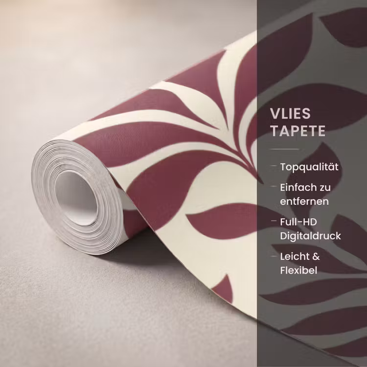 Abstract - Bladeren - Burgundy Behang Vlies klein 1076 -USP_closeupDE