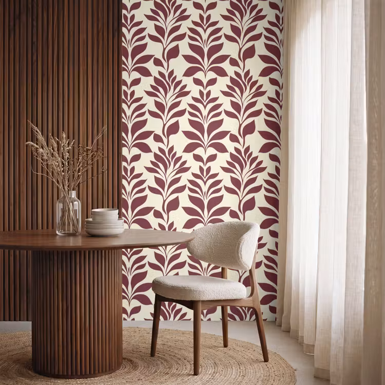 Abstract - Bladeren - Burgundy Behang Vlies klein 1076 -sfeer1