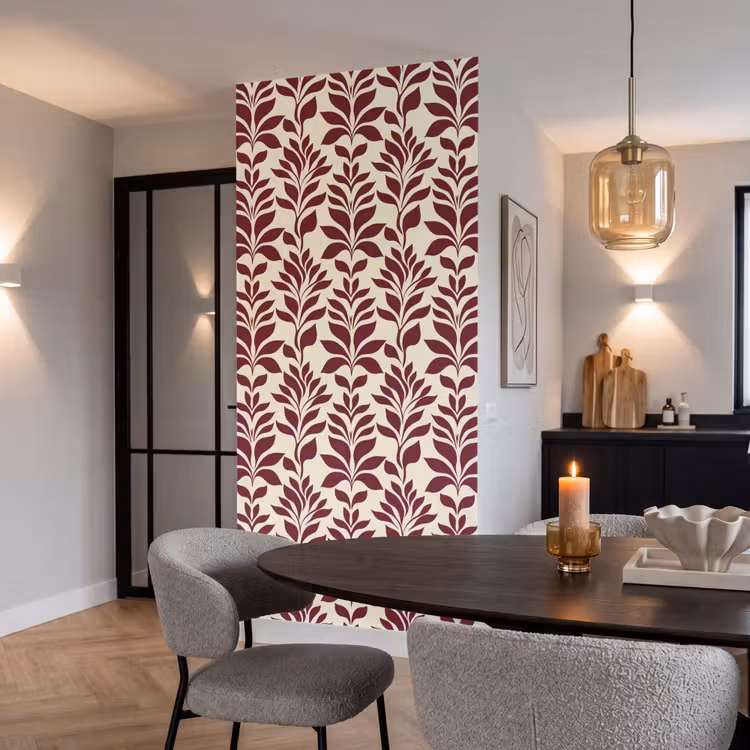 Abstract - Bladeren - Burgundy Behang Vlies klein 1076 -sfeer3