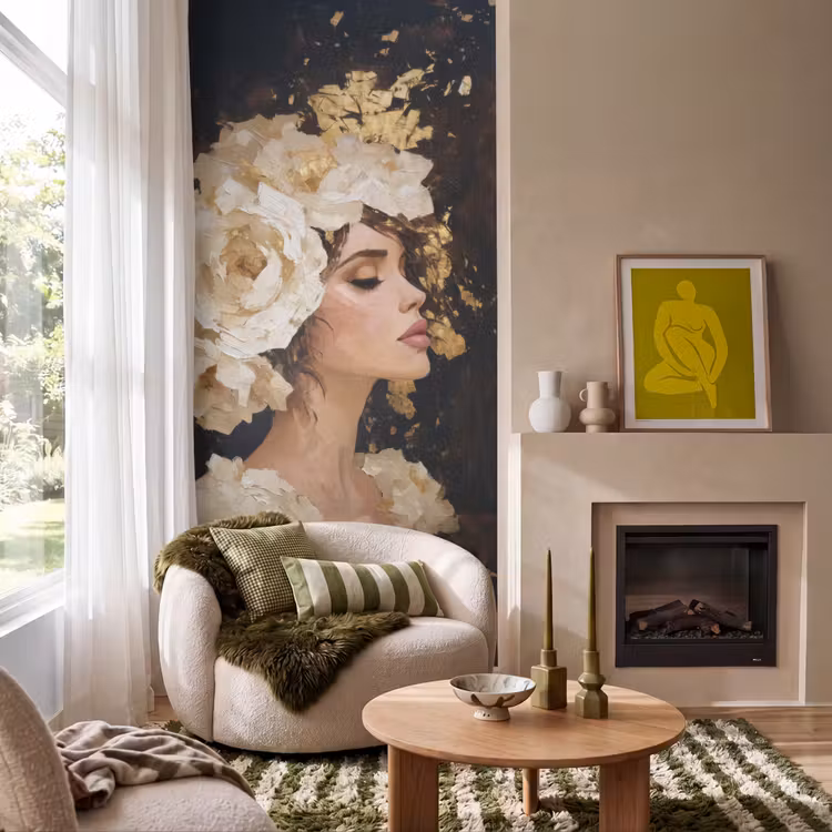 Abstract - Vrouw - Bloemen - Wit Behang Vlies klein -sfeer2