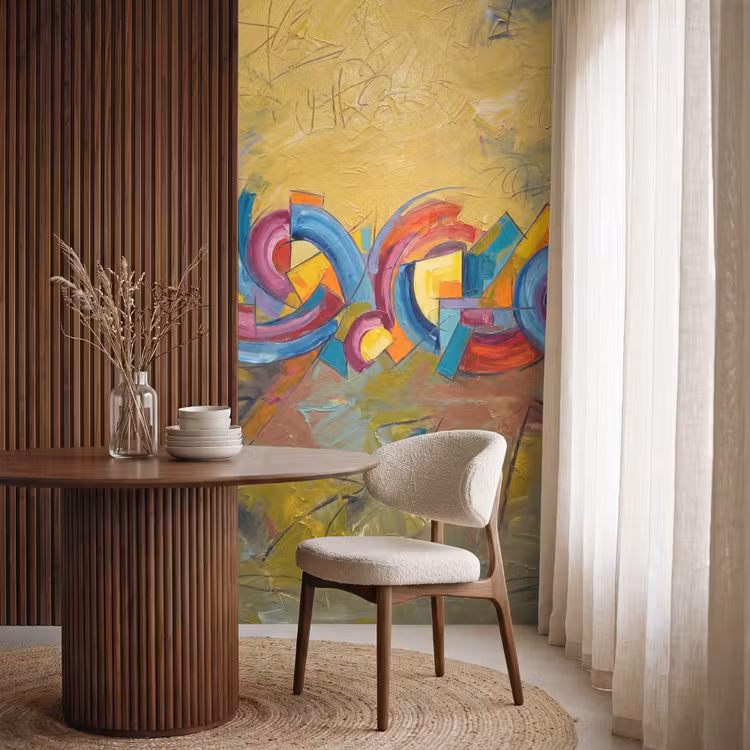 Abstract - Cirkels - Schilderij - Kleurrijk - Dynamisch Behang Vlies klein -sfeer1