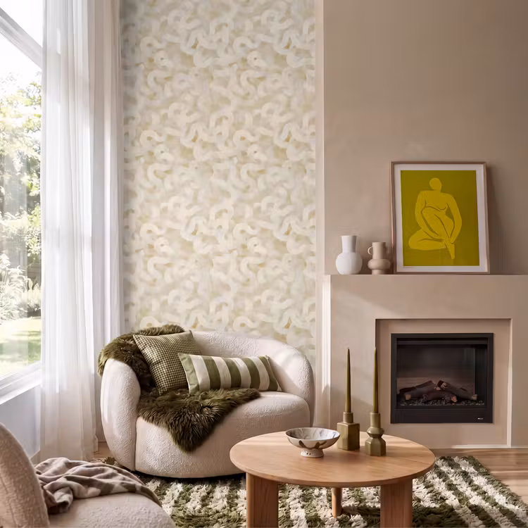 Abstract - Lijnen - Beige Behang Vlies klein 1076 -sfeer2