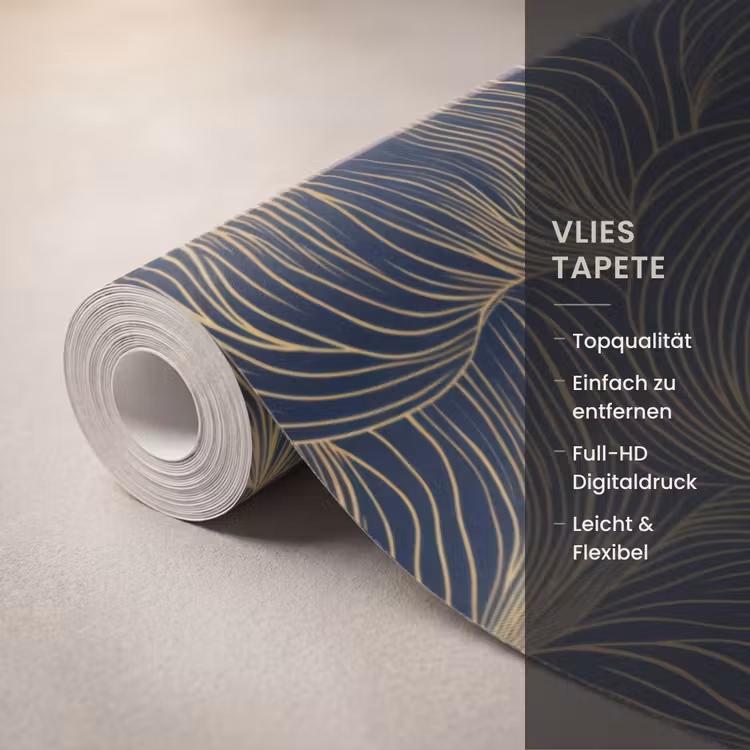 Abstract - Lijnen - Blauw - Goud Behang Vlies klein 1076 -USP_closeupDE