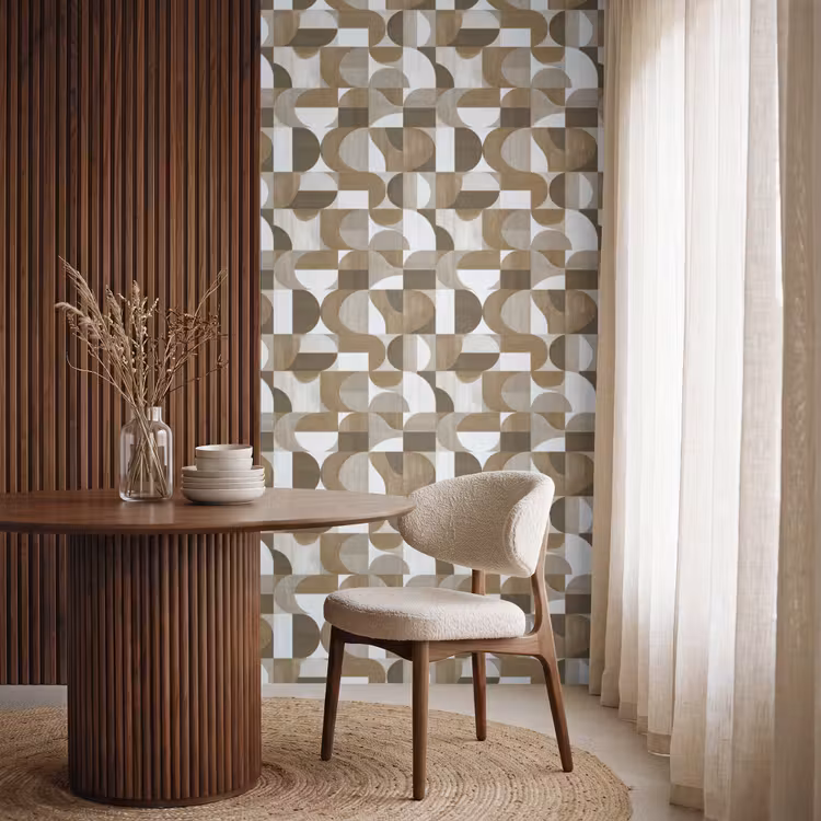 Abstract - Retro - Bruin Behang Vlies klein 1076 -sfeer1