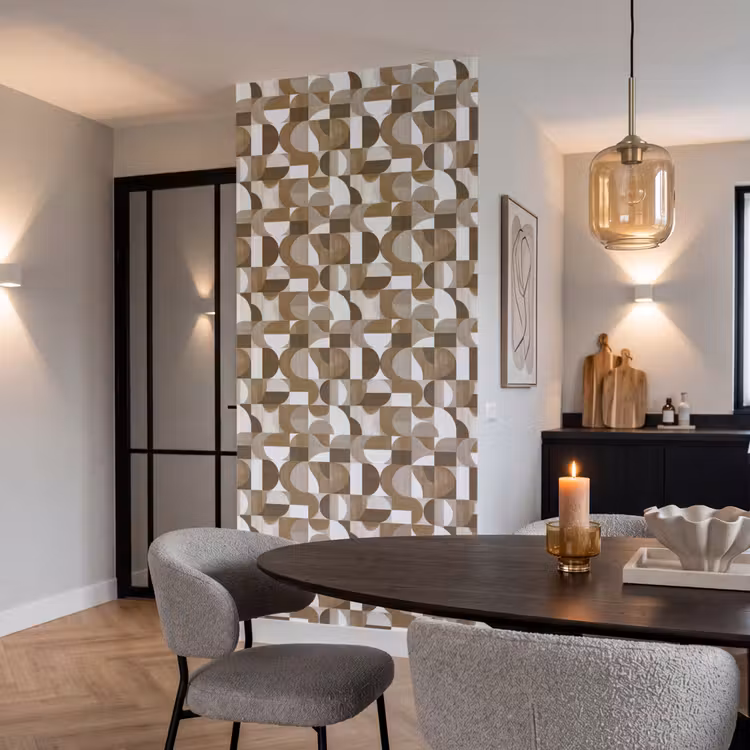 Abstract - Retro - Bruin Behang Vlies klein 1076 -sfeer3