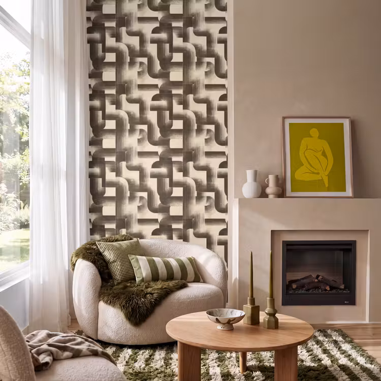 Abstract - Retro - Zwart Behang Vlies klein 1076 -sfeer2