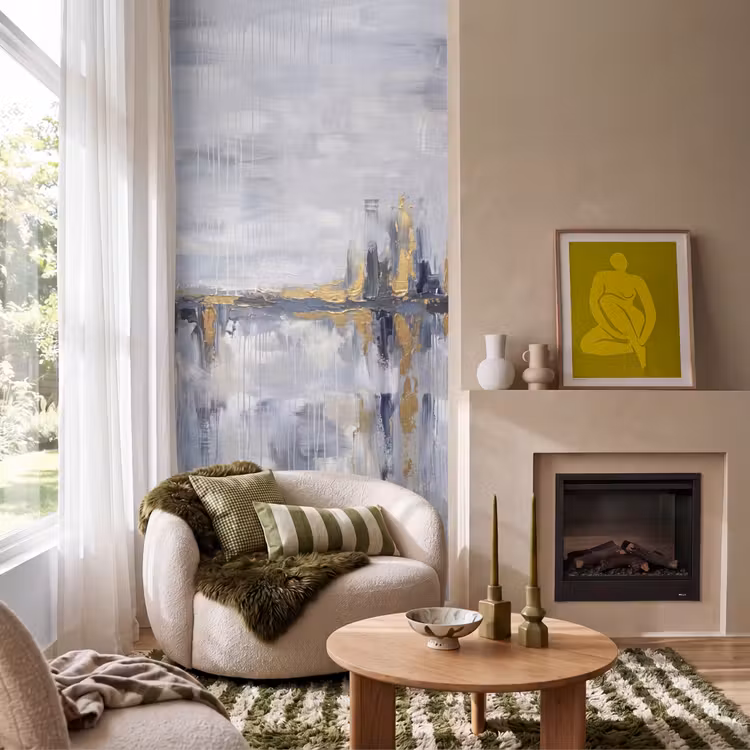 Abstract - Structuur - Goud - Grijs - Modern Behang Vlies klein -sfeer2
