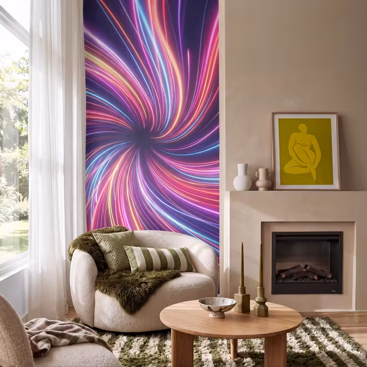 Abstract - Swirl - Futuristic - Neon Behang Vlies klein -sfeer2