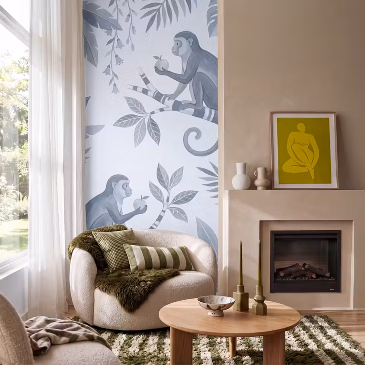 Aap - Boom - Bladeren - Jungle - Illustratie Behang Vlies klein -sfeer2