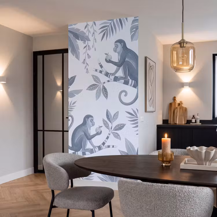 Aap - Boom - Bladeren - Jungle - Illustratie Behang Vlies klein -sfeer3