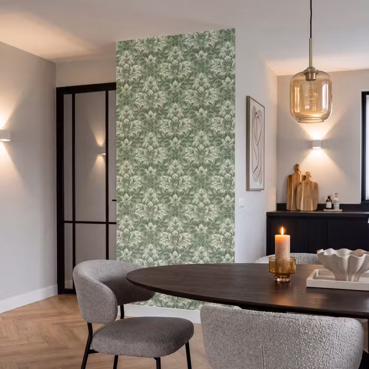 Sierlijk - Lichtgroen - Planten - Patroon - Getailleerd Behang Vlies klein 1076 -sfeer3