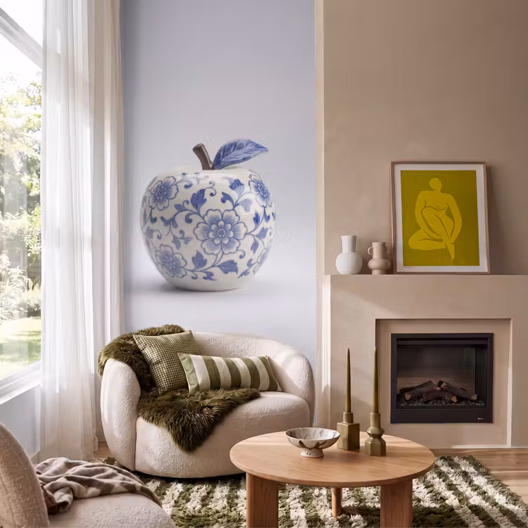 Appel - Blauw - Klassiek Behang Vlies klein -sfeer2