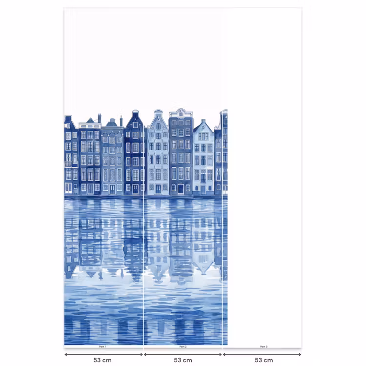 Aquarel - Grachtenpanden - Delfts - Blauw Behang Vlies klein -USP_banen