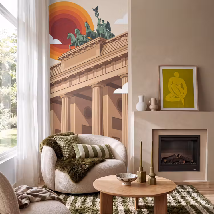 Architectuur - Brandenburg - Berlijn - Zonsondergang - Historisch Behang Vlies klein -sfeer2