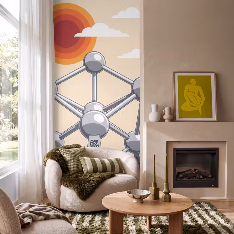Architectuur - Geometrie - Stad - Modern - Grijs Behang Vlies klein -sfeer2