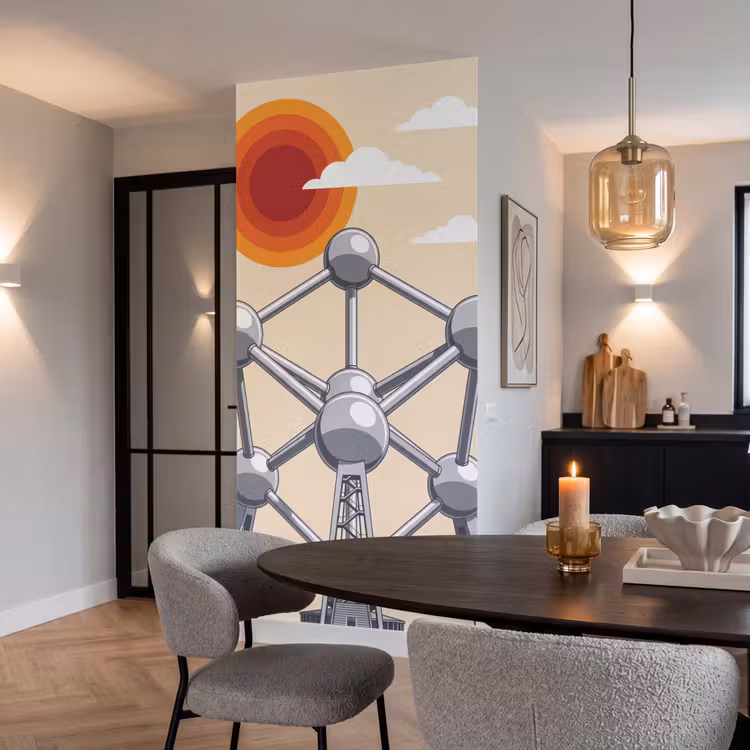 Architectuur - Geometrie - Stad - Modern - Grijs Behang Vlies klein -sfeer3