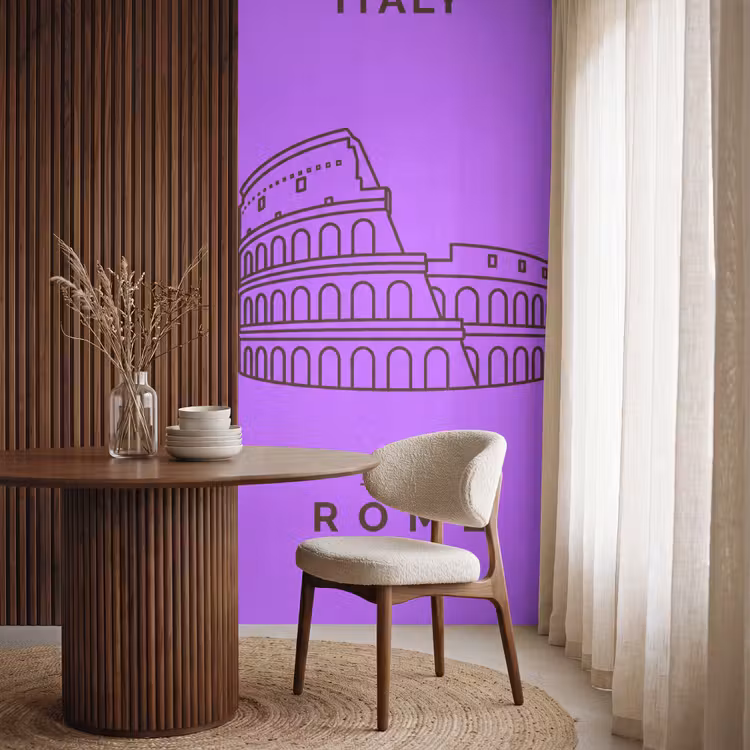 Architectuur - Colosseum - Rome - Minimalistisch - Paars Behang Vlies klein -sfeer1