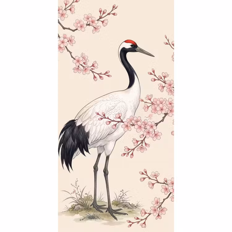 Aziatisch - Kraanvogel - Beige Behang Vlies klein -3d_website