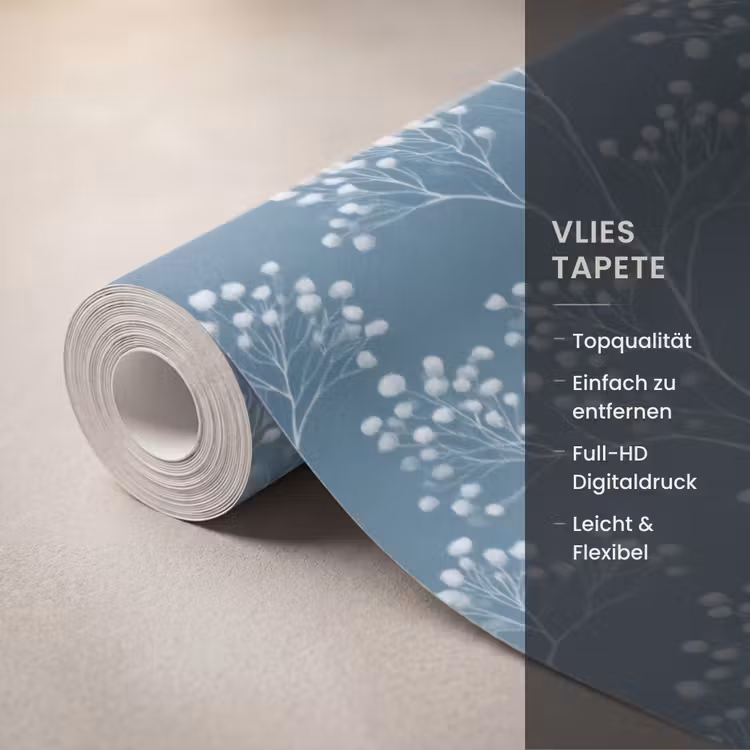 Takken - Bessen - Patroon - Lichtblauw Behang Vlies klein 1076 -USP_closeupDE