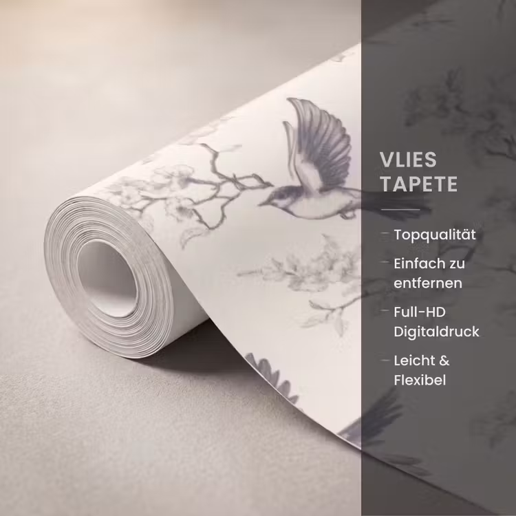 Takken - Vogels - Beige Behang Vlies klein 1076 -USP_closeupDE