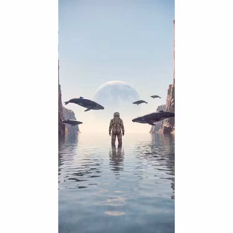 Tapete - Astronaut – Wal – Fantasie - Ruimtevaarder - Walvis - Fantasie Behang Vlies klein