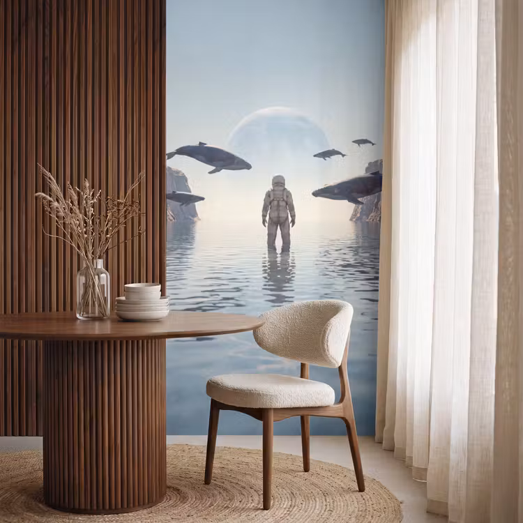 Tapete - Astronaut – Wal – Fantasie - Ruimtevaarder - Walvis - Fantasie Behang Vlies klein